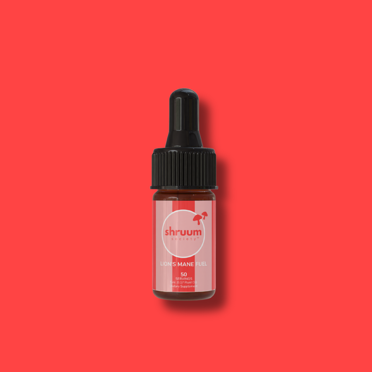 Bottle of shruum product on a red background